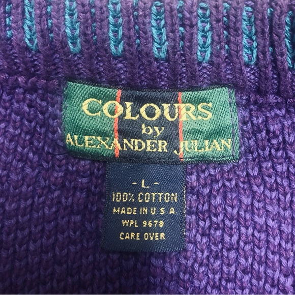 Vintage 90’s Colors By Alexander Julian Purple Crewneck Sweater Large - Picture 3 of 6